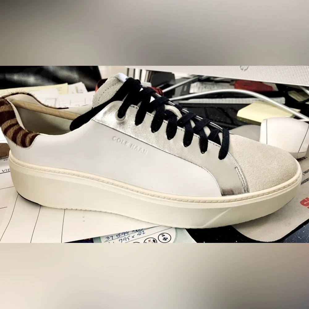Cole Haan Grandpro Cloudfeel Topspin Leather & Faux Calf Hair Sneakers Size 11 M